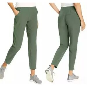 Eddie Bauer Departure Ankle Pants Jogger Green Womens Size S Pockets Side Slit